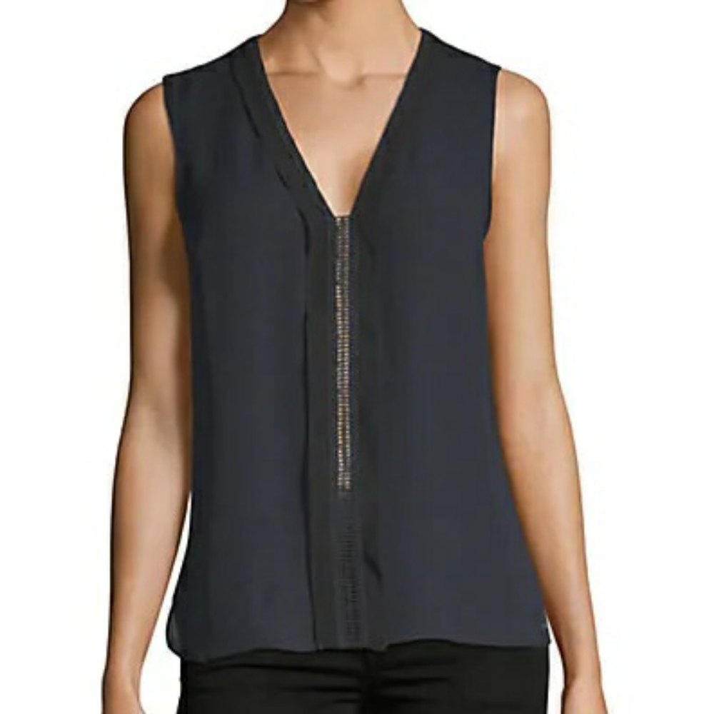 Tahari Sleeveless Blouse (sz M, navy & black)